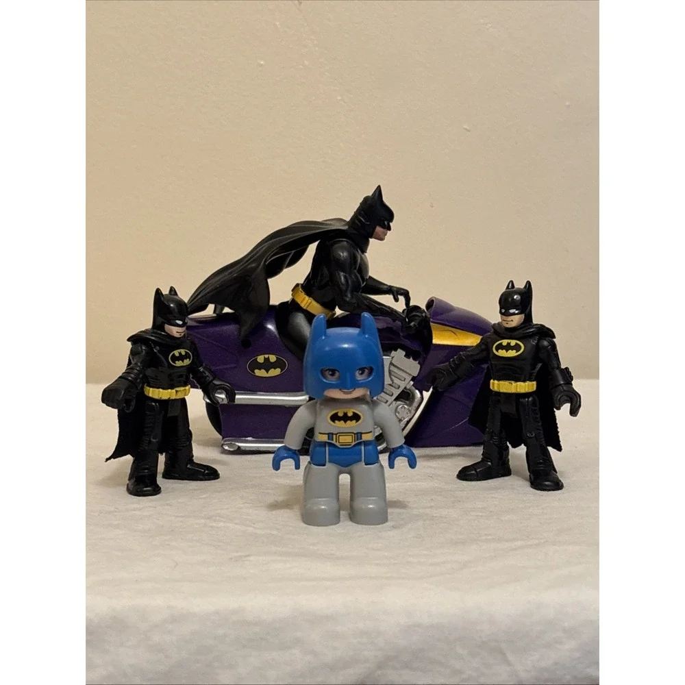 Batman Figure Lot 4pc Kenner Batcycle Imaginext Lego Duplo DC Comics